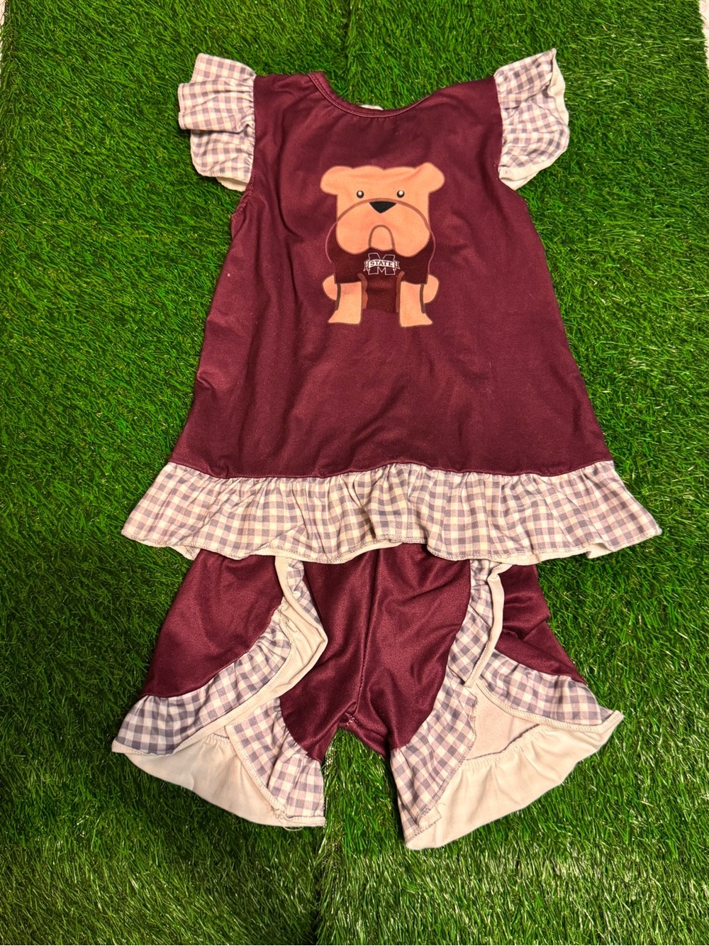 Girls Bullgdog Print Ruffle Set